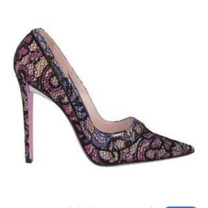 Rene Caovilla Fuxia Cobalt Lace Strass Shoes